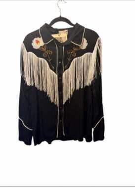John Moon Texas Women's Western Floral Embroidered Fringe Button Down Shirt